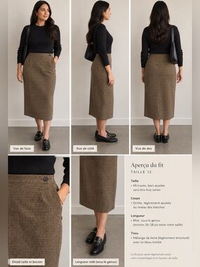 Vintage Tailored Brown Houndstooth Pencil Skirt